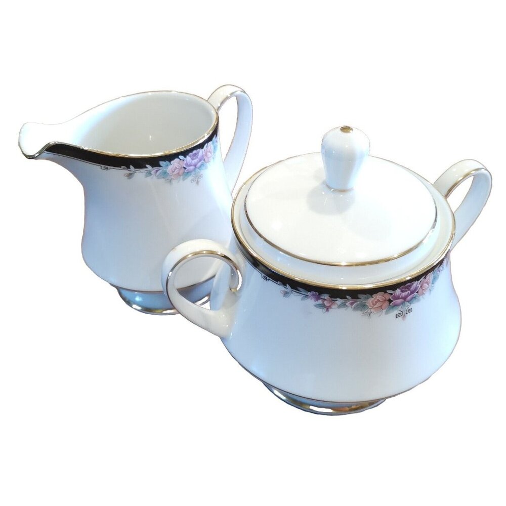 Noritake Legendary Belle Empress Sugar Bowl With Lid And Creamer Milk Jug Mint